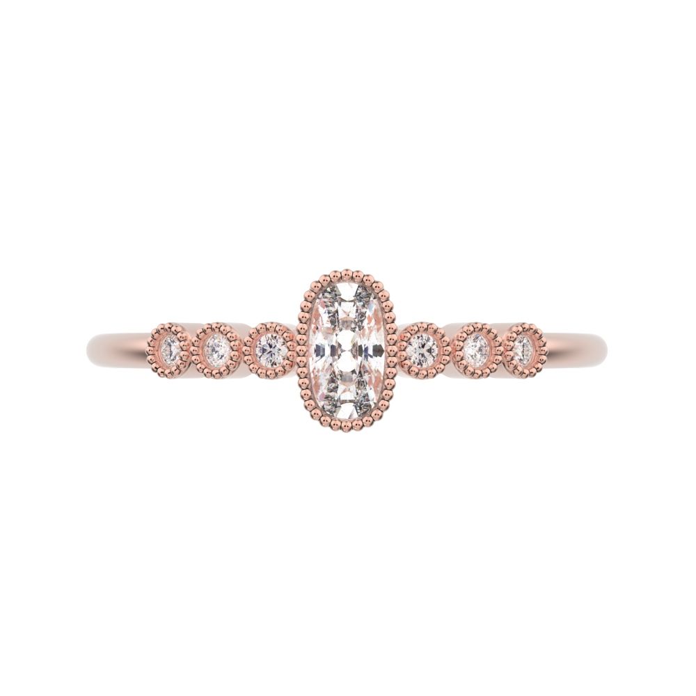 0.545 ct Cushion Cut Simulated Clear Diamond dainty halo Minimalist solitaire with accents milgrain 14K / 18K Solid Rose Gold everyday ring