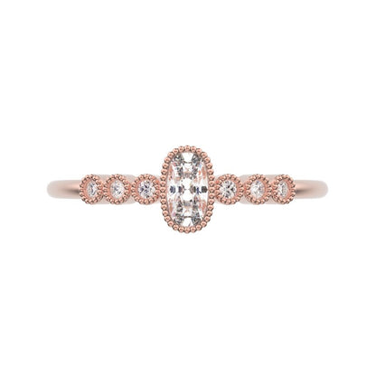0.545 ct Cushion Cut Simulated Clear Diamond dainty halo Minimalist solitaire with accents milgrain 14K / 18K Solid Rose Gold everyday ring