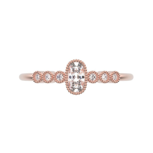 0.545 ct Cushion Cut Simulated Clear Diamond dainty halo Minimalist solitaire with accents milgrain 14K / 18K Solid Rose Gold everyday ring