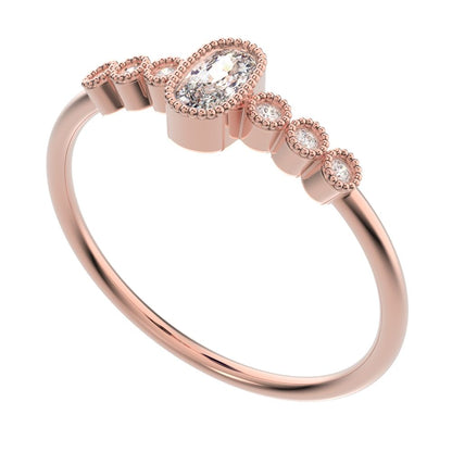 0.545 ct Cushion Cut Simulated Clear Diamond dainty halo Minimalist solitaire with accents milgrain 14K / 18K Solid Rose Gold everyday ring