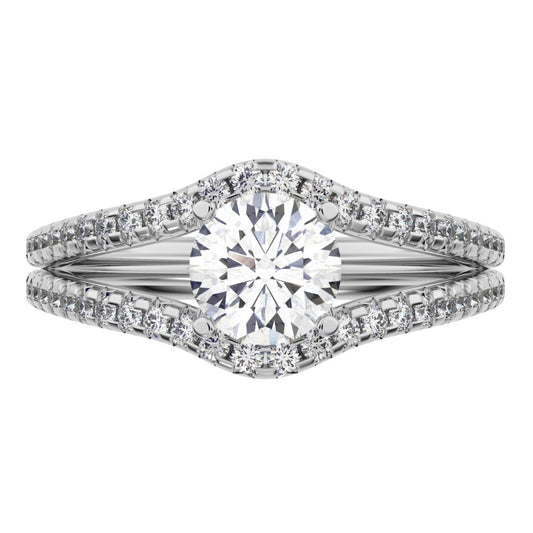 1.26Ct Round Cut Simulated Clear Diamond split-shank solitaire with accents twisted infinity 14K / 18K Solid White Gold engagement ring