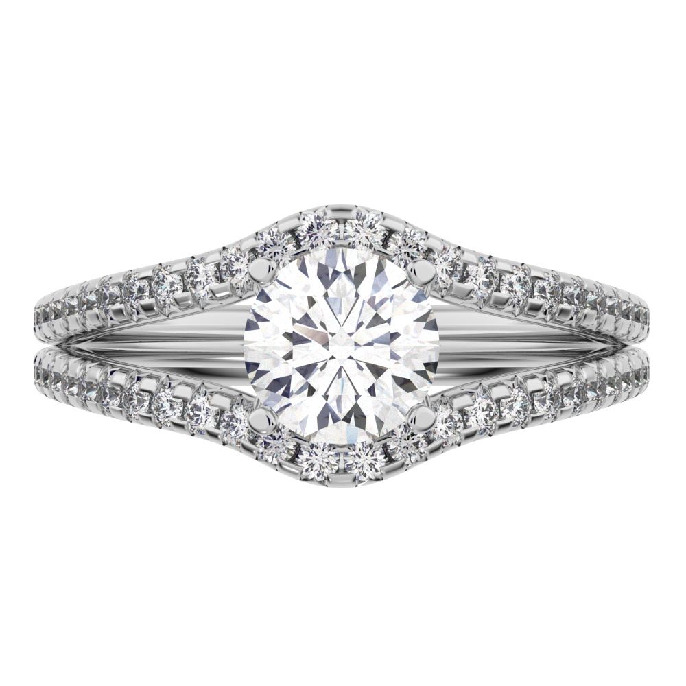 1.26Ct Round Cut Moissanite anniversary split-shank solitaire with accents twisted infinity halo 14K / 18K Solid White Gold engagement ring