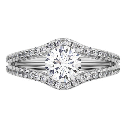 1.26Ct Round Cut Moissanite anniversary split-shank solitaire with accents twisted infinity halo 14K / 18K Solid White Gold engagement ring