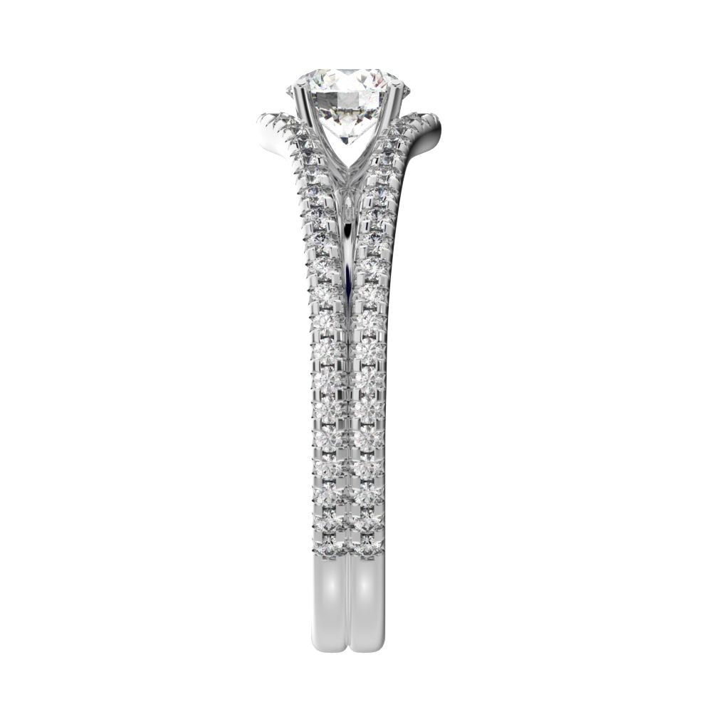 1.26Ct Round Cut Moissanite anniversary split-shank solitaire with accents twisted infinity halo 14K / 18K Solid White Gold engagement ring