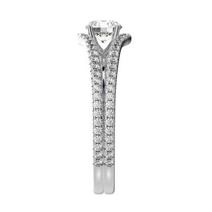 1.26Ct Round Cut Moissanite anniversary split-shank solitaire with accents twisted infinity halo 14K / 18K Solid White Gold engagement ring