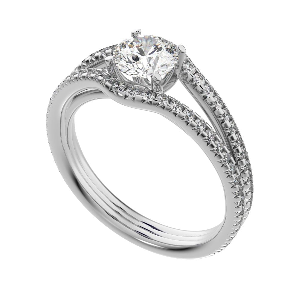 1.26Ct Round Cut Moissanite anniversary split-shank solitaire with accents twisted infinity halo 14K / 18K Solid White Gold engagement ring