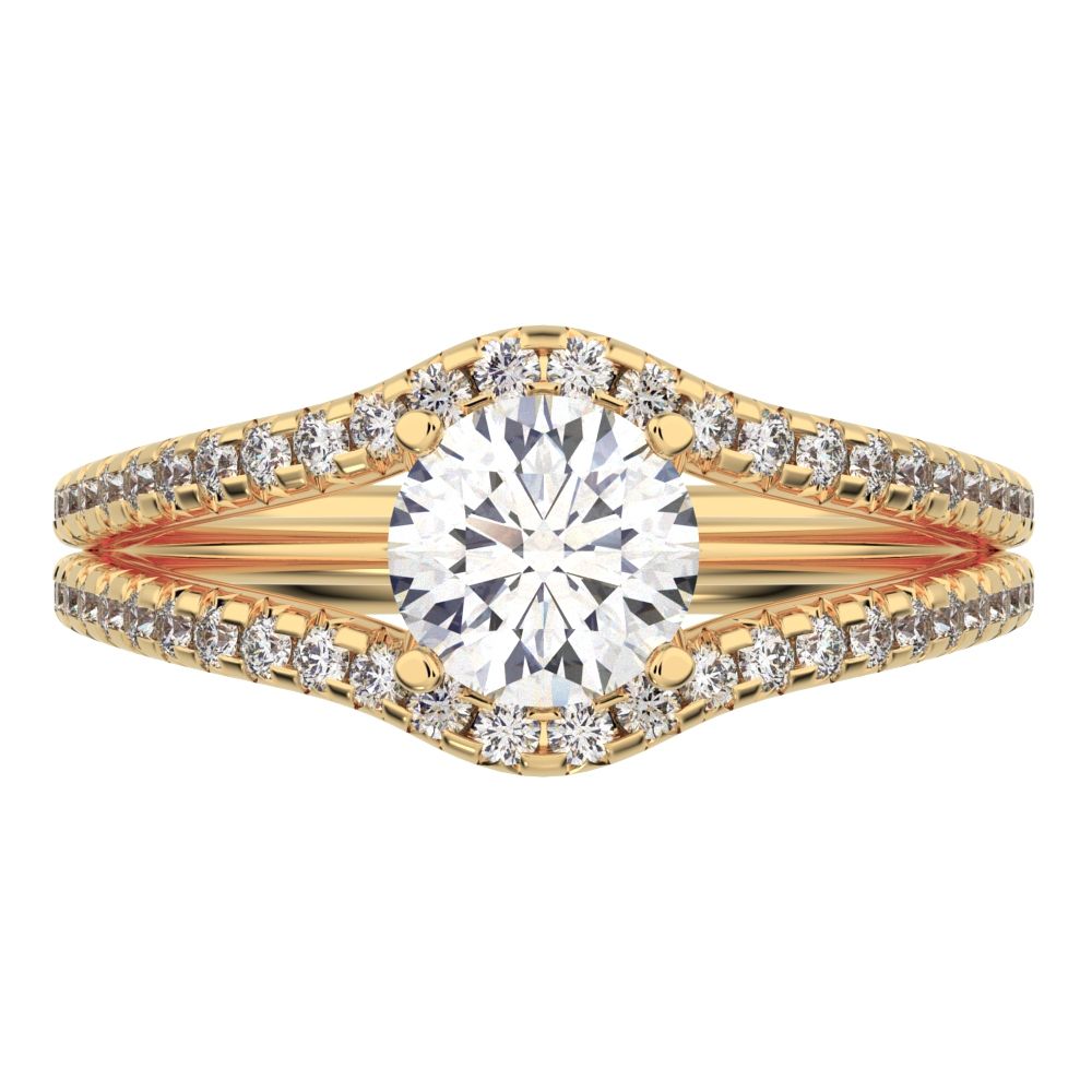 1.26Ct Round Cut Moissanite split-shank solitaire with accents twisted infinity halo 14K / 18K Solid Yellow Gold engagement ring