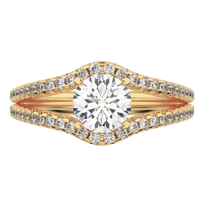 1.26Ct Round Cut Moissanite split-shank solitaire with accents twisted infinity halo 14K / 18K Solid Yellow Gold engagement ring