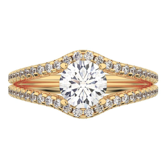 1.26Ct Round Cut Moissanite split-shank solitaire with accents twisted infinity halo 14K / 18K Solid Yellow Gold engagement ring
