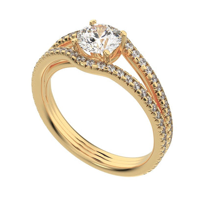 1.26Ct Round Cut Moissanite split-shank solitaire with accents twisted infinity halo 14K / 18K Solid Yellow Gold engagement ring
