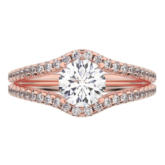 1.26 ct Round Cut Moissanite anniversary split-shank solitaire with accents twisted infinity halo 14K / 18K Solid Rose Gold engagement ring