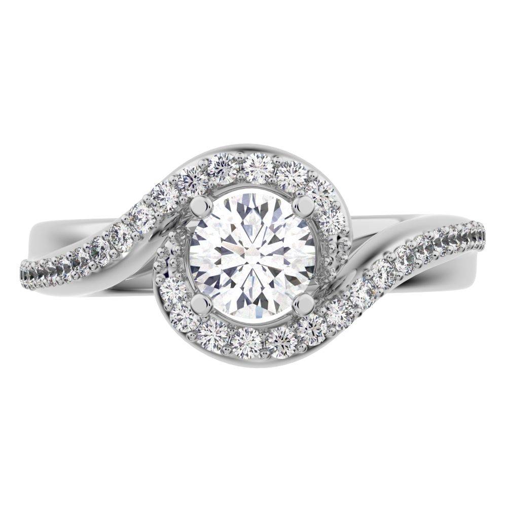 0.81Ct Round Cut Moissanite anniversary split-shank solitaire with accents twisted infinity halo 14K / 18K Solid White Gold engagement ring