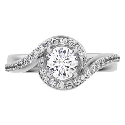 0.81Ct Round Cut Moissanite anniversary split-shank solitaire with accents twisted infinity halo 14K / 18K Solid White Gold engagement ring