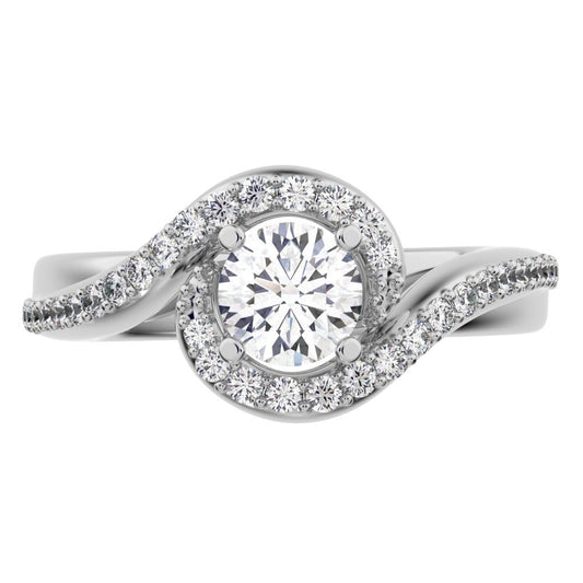 0.81Ct Round Cut Moissanite anniversary split-shank solitaire with accents twisted infinity halo 14K / 18K Solid White Gold engagement ring