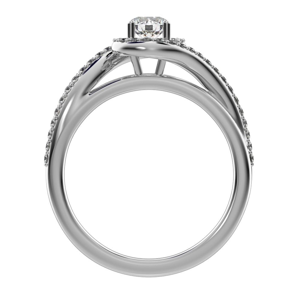 0.81Ct Round Cut Moissanite anniversary split-shank solitaire with accents twisted infinity halo 14K / 18K Solid White Gold engagement ring