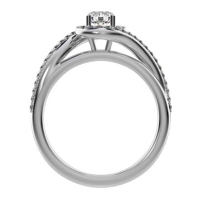 0.81Ct Round Cut Moissanite anniversary split-shank solitaire with accents twisted infinity halo 14K / 18K Solid White Gold engagement ring