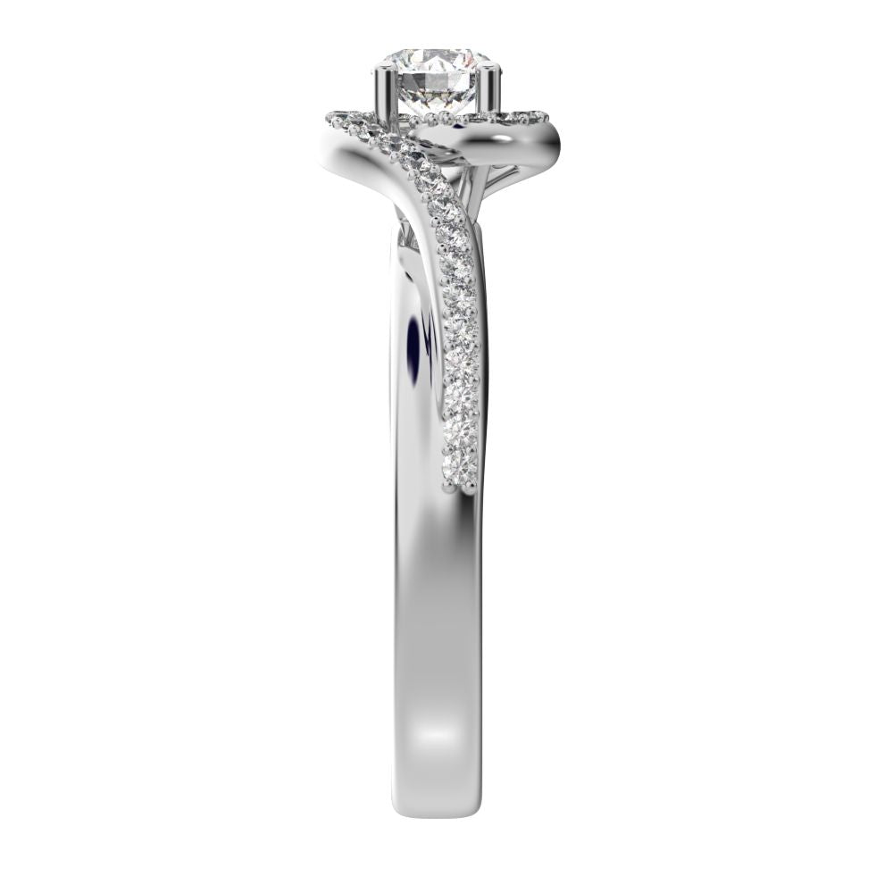 0.81Ct Round Cut Moissanite anniversary split-shank solitaire with accents twisted infinity halo 14K / 18K Solid White Gold engagement ring
