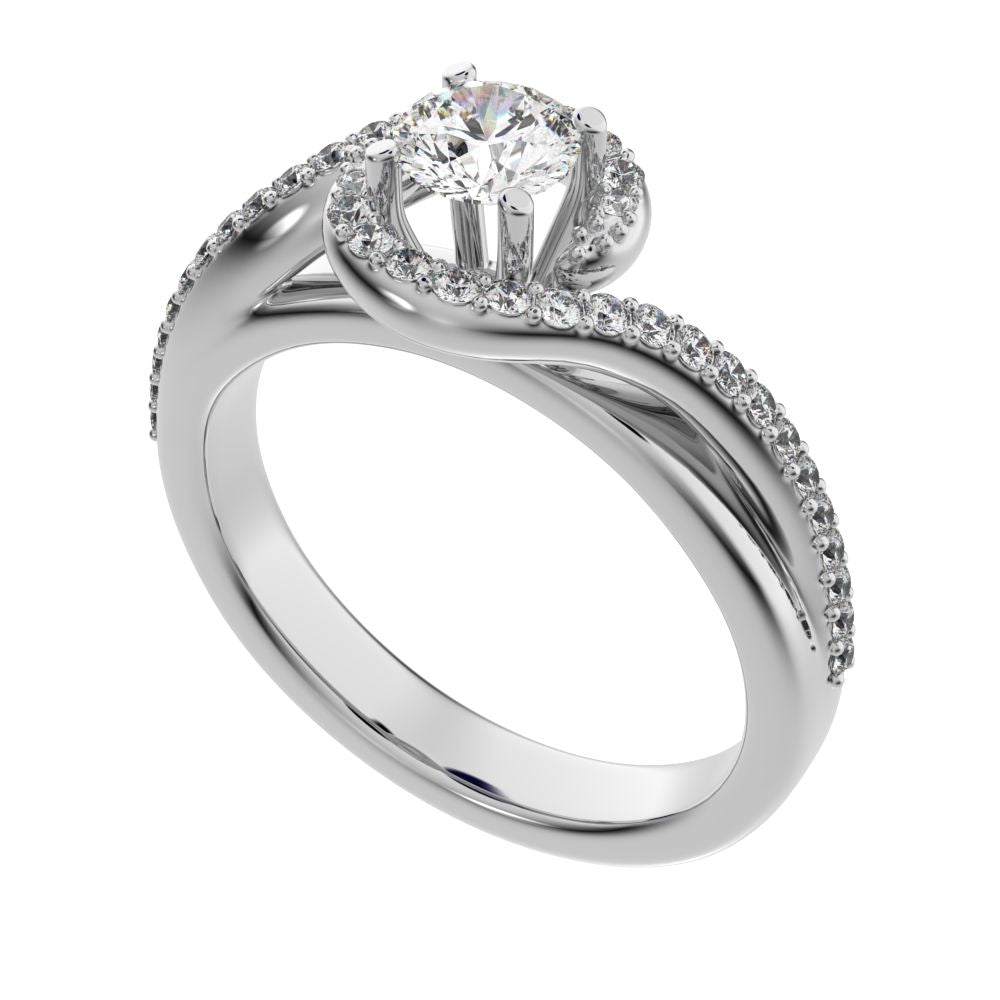 0.81Ct Round Cut Moissanite anniversary split-shank solitaire with accents twisted infinity halo 14K / 18K Solid White Gold engagement ring