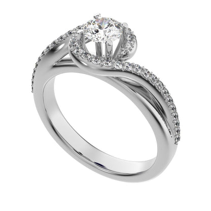0.81Ct Round Cut Moissanite anniversary split-shank solitaire with accents twisted infinity halo 14K / 18K Solid White Gold engagement ring