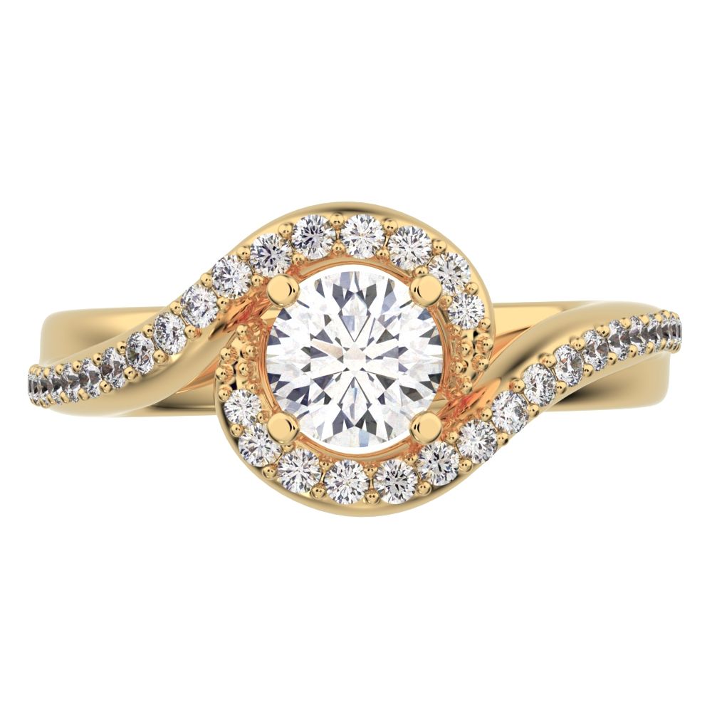 0.81Ct Round Cut Moissanite split-shank solitaire with accents twisted infinity halo 14K / 18K Solid Yellow Gold engagement ring