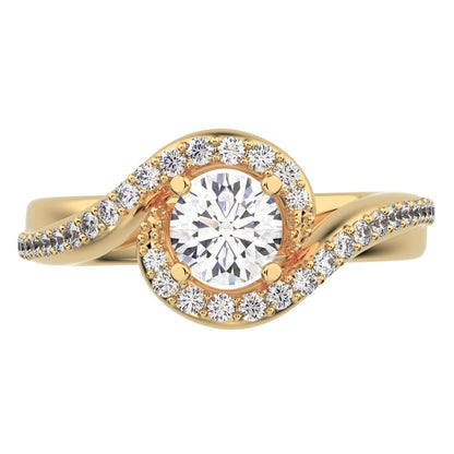 0.81Ct Round Cut Moissanite split-shank solitaire with accents twisted infinity halo 14K / 18K Solid Yellow Gold engagement ring