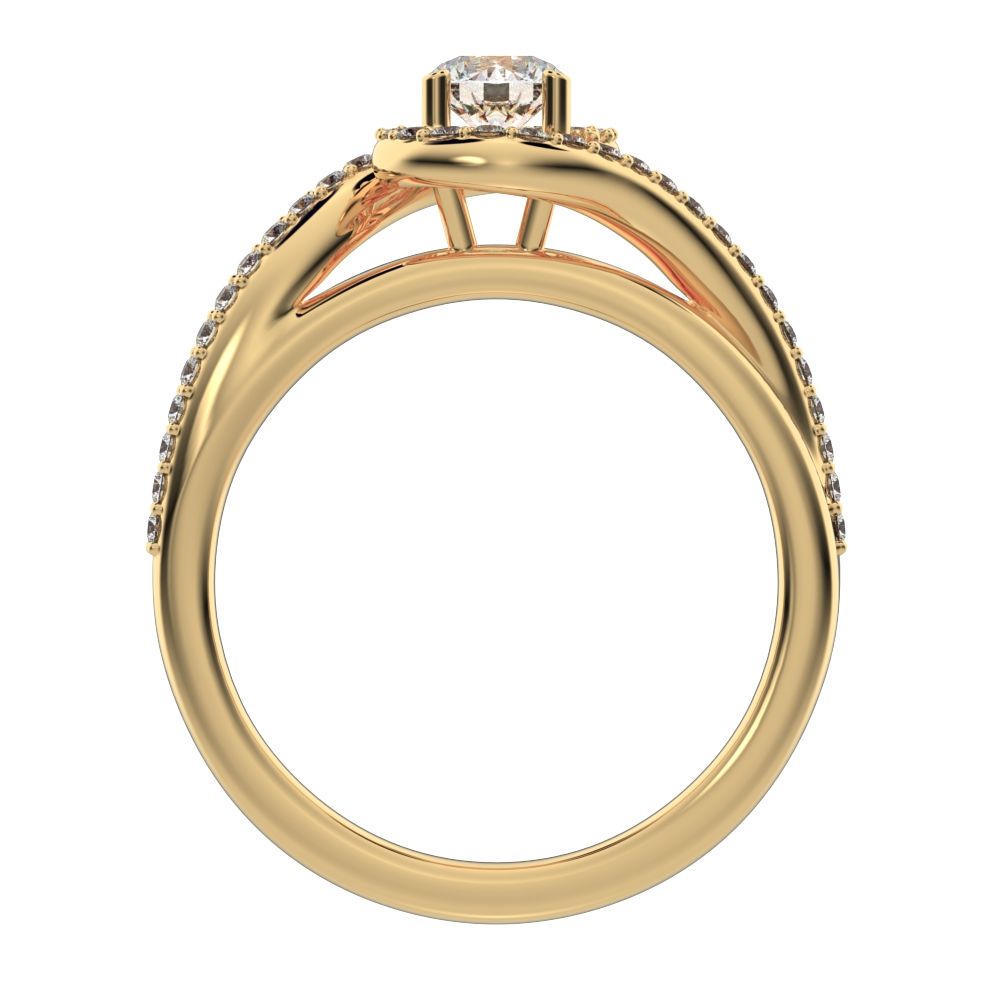 0.81Ct Round Cut Moissanite split-shank solitaire with accents twisted infinity halo 14K / 18K Solid Yellow Gold engagement ring