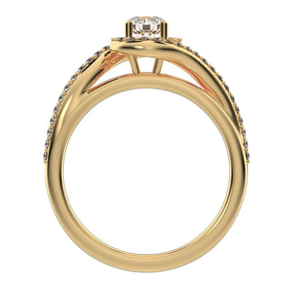 0.81Ct Round Cut Moissanite split-shank solitaire with accents twisted infinity halo 14K / 18K Solid Yellow Gold engagement ring