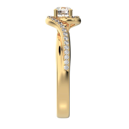 0.81Ct Round Cut Moissanite split-shank solitaire with accents twisted infinity halo 14K / 18K Solid Yellow Gold engagement ring