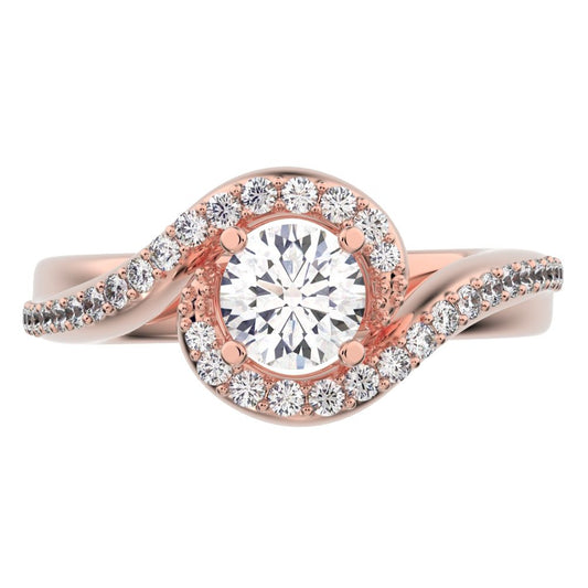 0.81Ct Round Cut Simulated Clear Diamond split-shank solitaire with accents twisted infinity halo 14K / 18K Solid Rose Gold engagement ring
