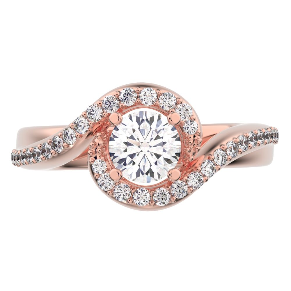 0.81 ct Round Cut Moissanite anniversary split-shank solitaire with accents twisted infinity halo 14K / 18K Solid Rose Gold engagement ring