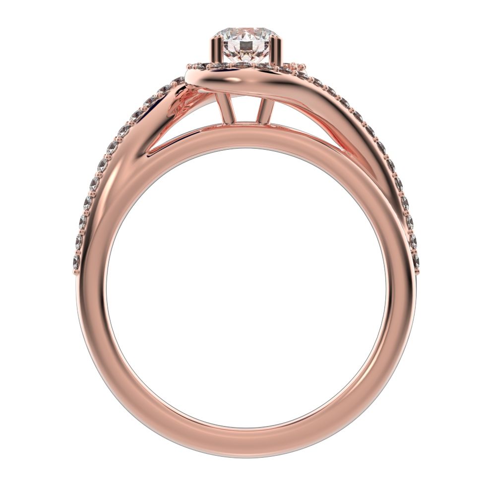 0.81 ct Round Cut Moissanite anniversary split-shank solitaire with accents twisted infinity halo 14K / 18K Solid Rose Gold engagement ring