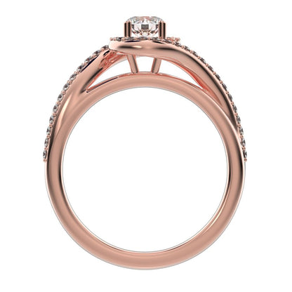 0.81 ct Round Cut Moissanite anniversary split-shank solitaire with accents twisted infinity halo 14K / 18K Solid Rose Gold engagement ring