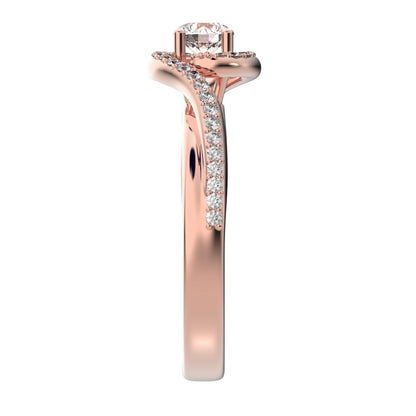 0.81 ct Round Cut Moissanite anniversary split-shank solitaire with accents twisted infinity halo 14K / 18K Solid Rose Gold engagement ring