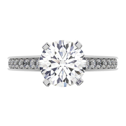 1.64 ct Round Cut Moissanite anniversary solitaire with accents classic channel vintage 14K / 18K Solid White Gold engagement ring