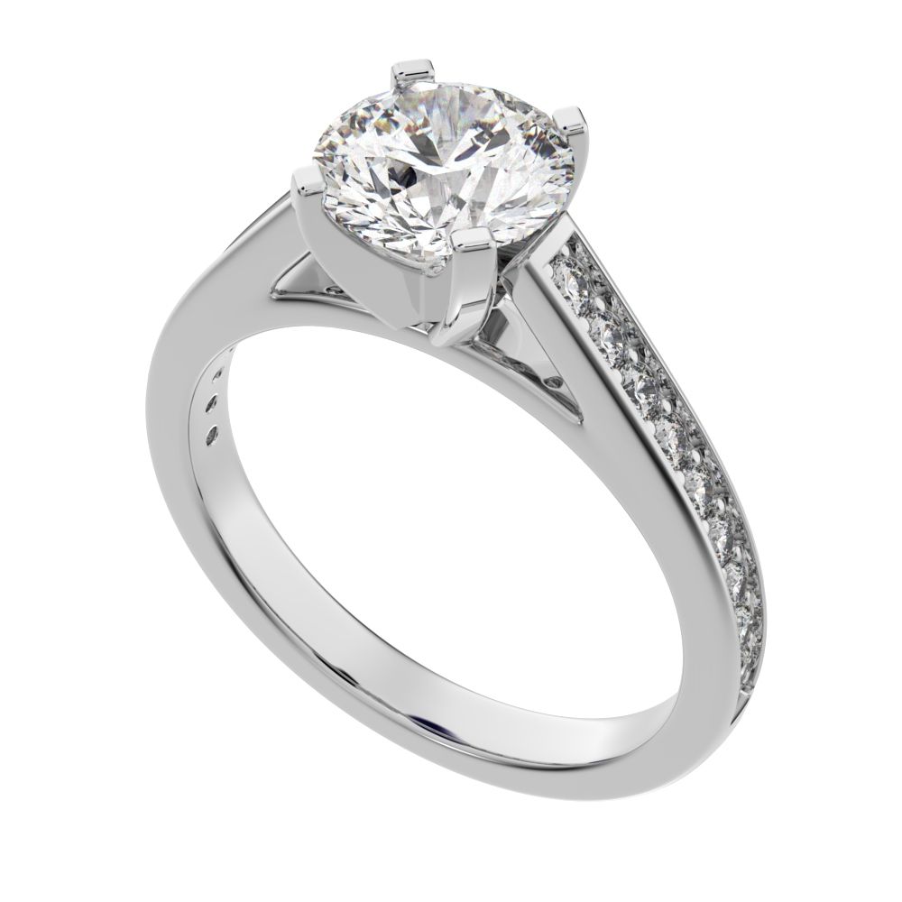 1.64 ct Round Cut Moissanite anniversary solitaire with accents classic channel vintage 14K / 18K Solid White Gold engagement ring