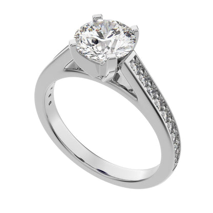 1.64 ct Round Cut Moissanite anniversary solitaire with accents classic channel vintage 14K / 18K Solid White Gold engagement ring
