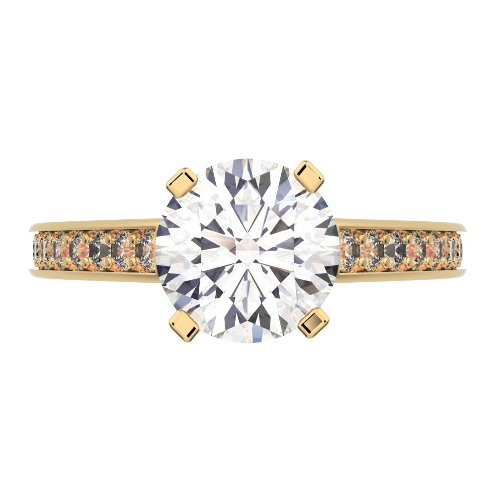 1.64 ct Round Cut Moissanite anniversary solitaire with accents classic channel vintage 14K / 18K Solid Yellow Gold engagement ring