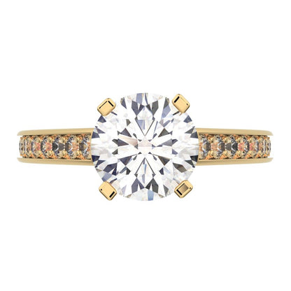 1.64 ct Round Cut Moissanite anniversary solitaire with accents classic channel vintage 14K / 18K Solid Yellow Gold engagement ring