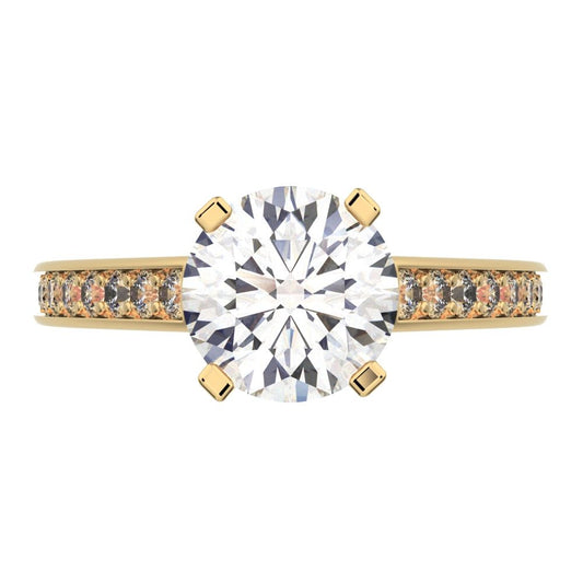 1.64 ct Round Cut Moissanite anniversary solitaire with accents classic channel vintage 14K / 18K Solid Yellow Gold engagement ring