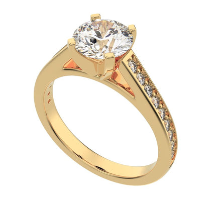 1.64 ct Round Cut Moissanite anniversary solitaire with accents classic channel vintage 14K / 18K Solid Yellow Gold engagement ring