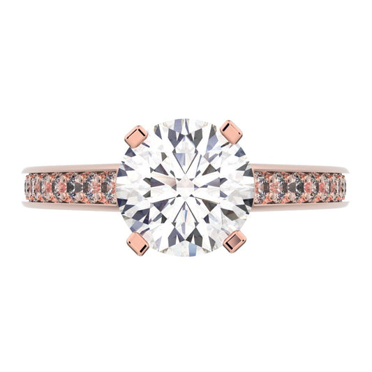 1.64 ct Round Cut Moissanite anniversary solitaire with accents classic channel vintage 14K / 18K Solid Rose Gold engagement ring