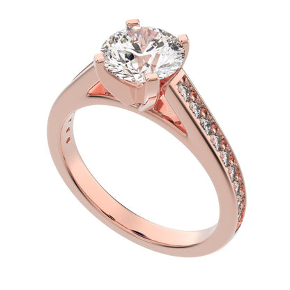 1.64 ct Round Cut Moissanite anniversary solitaire with accents classic channel vintage 14K / 18K Solid Rose Gold engagement ring