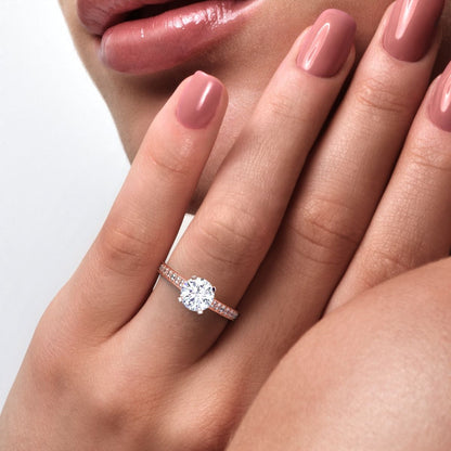 1.64 ct Round Cut Moissanite anniversary solitaire with accents classic channel vintage 14K / 18K Solid Rose Gold engagement ring