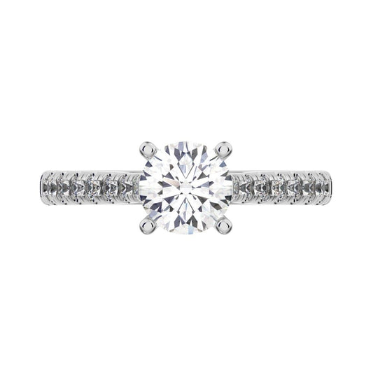 0.955 ct Round Cut Moissanite anniversary solitaire with accents classic channel vintage 14K / 18K Solid White Gold engagement ring