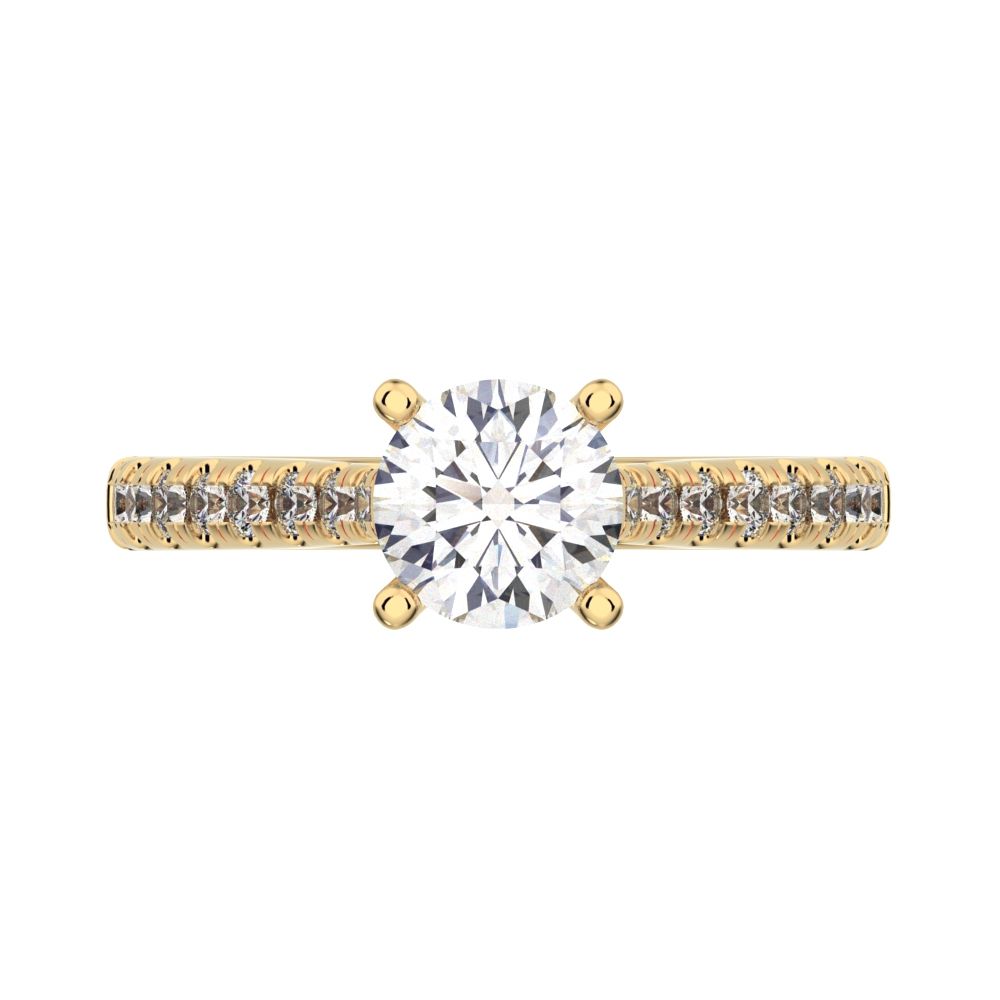 0.955 ct Round Cut Moissanite anniversary solitaire with accents classic channel vintage 14K / 18K Solid Yellow Gold engagement ring