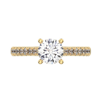0.955 ct Round Cut Moissanite anniversary solitaire with accents classic channel vintage 14K / 18K Solid Yellow Gold engagement ring