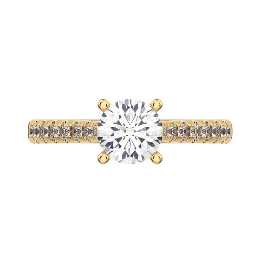 0.955 ct Round Cut Moissanite anniversary solitaire with accents classic channel vintage 14K / 18K Solid Yellow Gold engagement ring