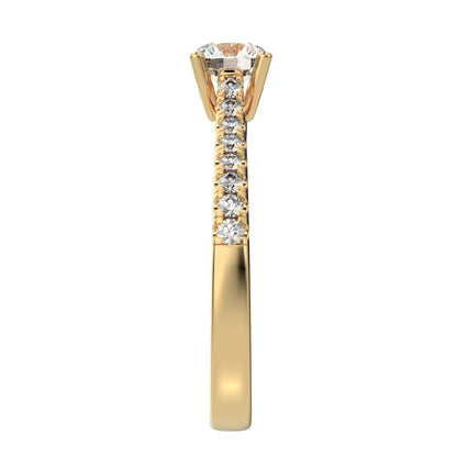0.955 ct Round Cut Moissanite anniversary solitaire with accents classic channel vintage 14K / 18K Solid Yellow Gold engagement ring