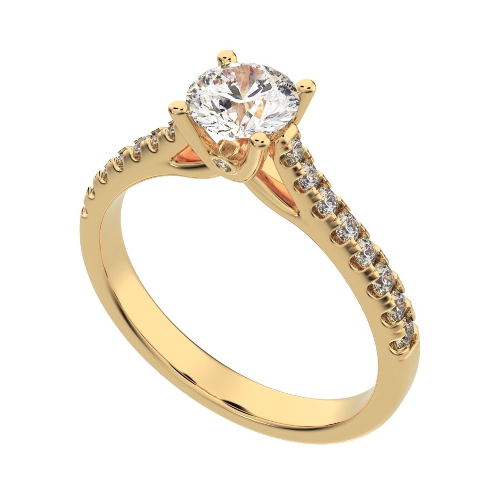 0.955 ct Round Cut Moissanite anniversary solitaire with accents classic channel vintage 14K / 18K Solid Yellow Gold engagement ring