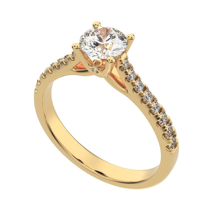 0.955 ct Round Cut Moissanite anniversary solitaire with accents classic channel vintage 14K / 18K Solid Yellow Gold engagement ring